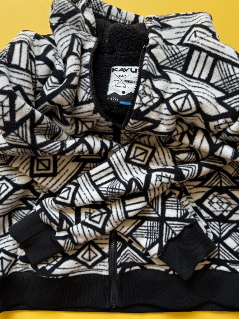 Kavu Fleece Jacket Size M Black White Geometric Zip Up Hooded